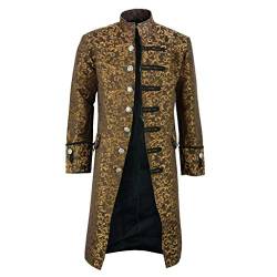 AmyGline Herren Jacke Frack Steampunk Gothic Gehrock Uniform Cosplay Kostüm Smoking Mantel Retro Viktorianischen Langer Uniformkleid Plus Size Männer Langarm (Gelb-B, 4XL) von AmyGline