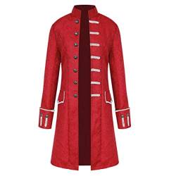 AmyGline Herren Jacke Frack Steampunk Gothic Gehrock Uniform Cosplay Kostüm Smoking Mantel Retro Viktorianischen Langer Uniformkleid Plus Size Männer Langarm (Rot, M) von AmyGline