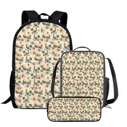 Amzbeauty 3-in-1-Rucksack-Set für Jungen und Mädchen, Kinder-Rucksack mit Lunchbox, für Grundschul-Rucksack, Huhn a von Amzbeauty