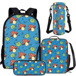 Amzbeauty 4-teiliges Rucksack-Set für Mädchen, Jungen, Kinder, Pilz-Rucksack und Lunchtasche, Geschenk zum Schulanfang, Pilz Q von Amzbeauty