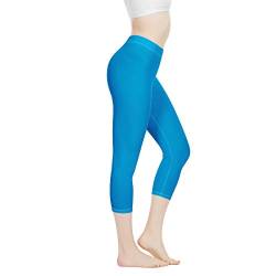 Amzbeauty Damen Workout Leggings Solid Color Trainingshose Laufleggings 3/4 Yoga Caprihose Gr. XXL, blau von Amzbeauty