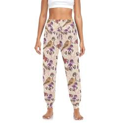 Anantty Damen Yogahose Blumen Blume Stiefmütterchen Süß Vogel Schmetterling Haremshose Dance Hosen Harem Yoga Pilates Hosen von Anantty