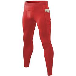 Herren Kompressionshose Tasche Laufen Leggings Tights Yoga Athletic Workout, rot, Mittel von Anawakia