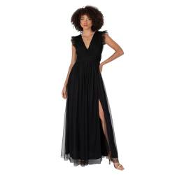 Anaya with Love Women's Maxi Dress Ladies V-Neck Short Sleeve Split Tulle A-line for Wedding Guest Bridesmaid Evening Occasion Ball Gown, Schwarz 42 von Anaya with Love