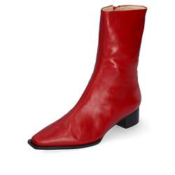 Andrés Machado - Mittelhohe Mid Calf Stiefel aus Leder für Damen - COLOMBA - schlankenen Karreespitze und Blockabsatz - Rot, Größe EU 37 von Andrés Machado