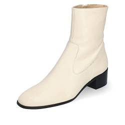 Andrés Machado - Mittelhohe Mid Calf Stiefel aus Leder für Damen - ENORA - Karreespitze und Blockabsatz - Perlweiß, Größe EU 45 von Andrés Machado