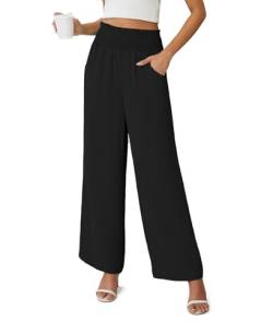 Anelune Damen Hosen Sommer Leicht Weite Hose Damen Hohe Taille mit Taschen Damen Hose Sommer Schwarz S von Anelune