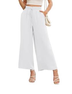 Anelune Damen Hosen Sommer Weite Hohe Taille mit Taschen Damen Hose Sommer Weiß XXL von Anelune