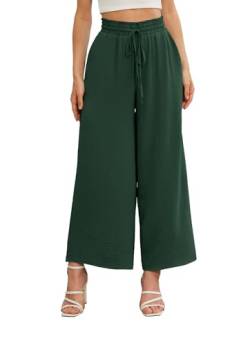 Anelune Damen Hosen Sommer Hohe Taille mit Taschen Lose Bequeme Stoffhose Damen Sommer Stretch Hose Damen Dunkelgrün M von Anelune