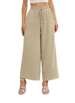 Anelune Damen Hosen Sommer Hohe Taille mit Taschen Lose Bequeme Stoffhose Damen Sommer Stretch Hose Damen Khaki XL von Anelune