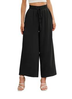 Anelune Damen Hosen Sommer Hohe Taille mit Taschen Lose Bequeme Stoffhose Damen Sommer Stretch Hose Damen Schwarz L von Anelune