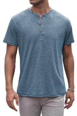 Anelune T-Shirts für Herren mit Knopfleiste Tshirt Herren Baumwolle Henley Shirt Herren Kurzarm für Jeden Tag Blau S von Anelune