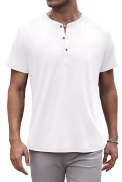 Anelune T-Shirts für Herren mit Knopfleiste Tshirt Herren Baumwolle Henley Shirt Herren Kurzarm für Jeden Tag Weiß XL von Anelune