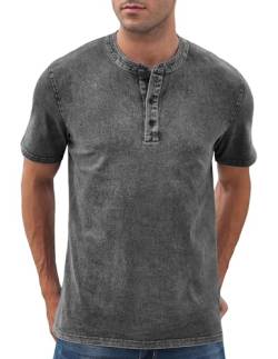 Anelune Herren Distressed Henley Shirts Retro Kurzarm Baumwolle Tee Shirts Casual Button Down Gewaschene T-Shirts von Anelune