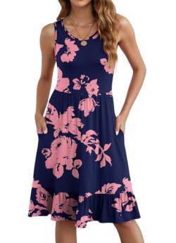 Anelune Sommerkleider Damen Leicht und Luftig, Elegante Ärmellos Knielang Kleider Strandkleid Damen für Jeden Tag Navy Blue Rose L von Anelune