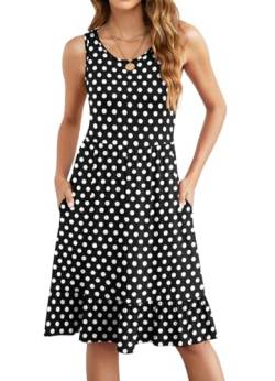 Anelune Sommerkleider Damen Leicht und Luftig, Elegante Ärmellos Knielang Kleider Strandkleid Damen für Jeden Tag Schwarz Polka Dot XXL von Anelune