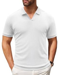 Men's V Neck Polo Shirts Slim Fit Solid Short Sleeve Cotton Golf T-Shirts Ribbed Knit Soft Tees von Anelune