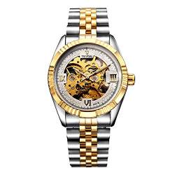 AngDu Herrenuhren Herren Mechanische Automatische Skeleton Leuchtende Wasserdichte Militär Sport Großes Gesicht Großes Zifferblatt Schwarz Silber Gold Weiß Armbanduhr Edelstahl Uhren für Männer von AngDu