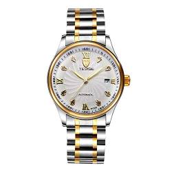 Herrenuhren Herren Mechanische Automatik Skeleton Wasserdicht Wasserdicht Militär Sport Großes Gesicht Großes Zifferblatt Schwarz Silber Gold Weiß Datum Kalender Armbanduhr Edelstahl Uhren für Männer von AngDu