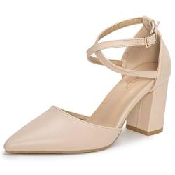 Damen-Pumps mit hohem Absatz, Blockabsatz, Knöchelriemen, Schnalle, klobige Kleidersandalen, Hochzeitsschuhe, Nude 008, 39.5 EU von Angbater