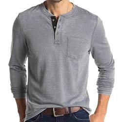 Herren Henley Langarm-T-Shirt, lässig, einfarbig, Grau (1), XL von Angbater