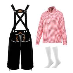 Angenster Oktoberfest Herren Outfit, Tracht Herren Set Lederhose Herren mit Trachtenhemd Herren Socken, Trachtenset Herren Komplett, Bayrische Tracht Herren für Oktoberfest Feiern (Schwarz, XL) von Angenster