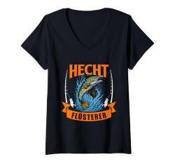 Damen HECHT FLÜSTERER Angler Outfit Lustiges Angeln Geburtstags T-Shirt mit V-Ausschnitt von Angler Geschenk Hecht Angeln Hobby T-Shirt Angler