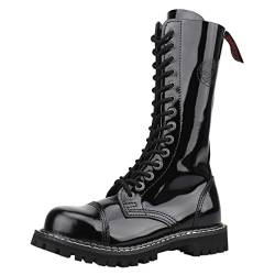 Angry Itch Kampfstiefel Unisex Herren Damen Schwarz Lackleder 14 Löcher Army Militärstiefel Punk Stahlkappe von Angry Itch