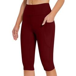 Angxiwan Capri Leggings Damen Sommer yogahose Knielang Sportleggings für Yoga Fitness Cycling Stretch Skinny Caprihose Outdoor Unterhose von Angxiwan