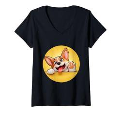 Damen Lustiger Hund T-Shirt mit V-Ausschnitt von Animal Design