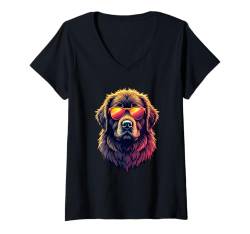 Damen Retro Sonnenbrille Tibetan Mastiff T-Shirt mit V-Ausschnitt von Animal Dog Lover Gifts