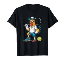 Cooles Tennis Huhn Cartoon Tennisspieler Design T-Shirt von Animal Power Sports Art Collection