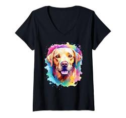 Damen Labrador Hunde Splash Art Tiere Hunderasse Labrador T-Shirt mit V-Ausschnitt von Animal Splash