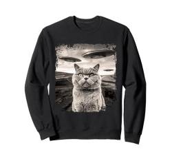 Lustiges britisches Kurzhaar-Katzen-Selfie mit Alien-UFOs Sweatshirt von Animals, Pets, Aliens and UFOs