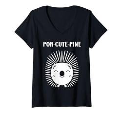 Damen Humor Simple minimalist cute rodent cute Porcupine T-Shirt mit V-Ausschnitt von Animals Rodent minimalist Funny Porcupine