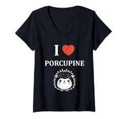 Damen Humor Simple minimalist cute rodent i love Porcupine T-Shirt mit V-Ausschnitt von Animals Rodent minimalist Funny Porcupine