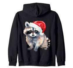 Weihnachtlicher Waschbär in Weihnachtsmannmützen, niedlicher Waschbär für Mädchen oder Jungen Kapuzenjacke von Animals in Christmas Hats Group Family Pyjama tops