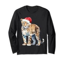 Weihnachts-Leopard in Weihnachtsmannmützen, niedlicher Leopard für Mädchen und Jungen Langarmshirt von Animals in Christmas Hats Group Family Pyjama tops