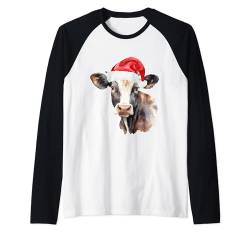 Weihnachtskuh in Weihnachtsmannmützen, niedliche Kuh für Mädchen und Jungen Raglan von Animals in Christmas Hats Group Family Pyjama tops