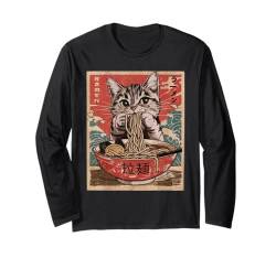 Manga Kawaii Anime Otaku Mode Streetwear Cat Ramen Katze Langarmshirt von Anime Cat Ramen Noodles Outfit For Men Women Kids