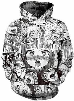 Anime Clothing Herren Hoodie lustig 3D-Druck Cosplay Kapuzen Pullover Jacket Outwear Kapuzen-Sweatshirt mit Kängurutasche, Weiß, 5XL von Anime Clothing