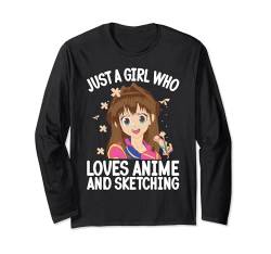 Just A Girl Who Loves Anime und Sketching Fan Art T-Shirt Langarmshirt von Anime Girl Sketching Tees for Otaku Manga Fans