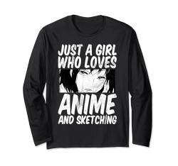 Just A Girl Who Loves Anime und Sketching Fan Art T-Shirt Langarmshirt von Anime Girl Sketching Tees for Otaku Manga Fans