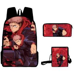 Anjinguang Satoru Gojo Itadori Yuji Fushiguro Megumi Rucksack Anime Schultasche Schüler Schultertasche Tote Lunchtasche und Federmäppchen 3 Stück Back to School Canvas Rucksack Jungen Mädchen, Typ 6, von Anjinguang