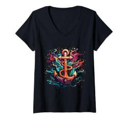 Damen Anker T-Shirt Seemann & Kapitän Design Segeln Motorboot T-Shirt mit V-Ausschnitt von Anker Seemann & Kapitän Shop IBK