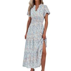 Ansenesna Boho Kleid Damen Lang Maxikleider Damen Sommer Vintage Lange Sommerkleid Damen Luftige Sommerkleider Mit Ärmeln Elegant Italienische Kleider Frauen Baggy Elegante Damenkleider Strandkleid von Ansenesna