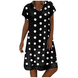 Ansenesna Kleid Damen Punkte V Ausschnitt Knielang Elegant Sommerkleid Frauen Große Größen Kurzarm Locker Sommerkleider (Schwarz,XXXXL) von Ansenesna