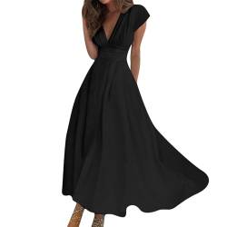 Ansenesna Maxikleid Damen Sommer V Ausschnitt Kleid Damen Elegant Sommerkleid Lang Ärmellos Elegante Kleider Sommerkleider Damen Leicht Und Luftig Strandkleid Frauen Maxi Tailliert Damenkleider von Ansenesna