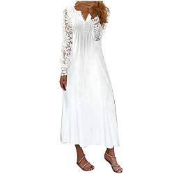 Ansenesna Maxikleider Damen Sommer Blumen Lange Sommerkleid Damen Ärmel Spitze Langarm Luftige Sommerkleider Elegant Kleider Frauen V Ausschnitt Lang Elegante Damenkleider Knöpf Leicht Strandkleid von Ansenesna