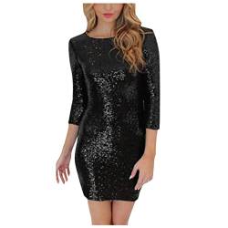 Ansenesna Paillettenkleid Mit ärmeln Damen Glitzer Pailletten Elegant Abendkleid Frauen Kurz Rückenfrei Kleid Für Festlich Party Glitzerkleid Minikleid von Ansenesna